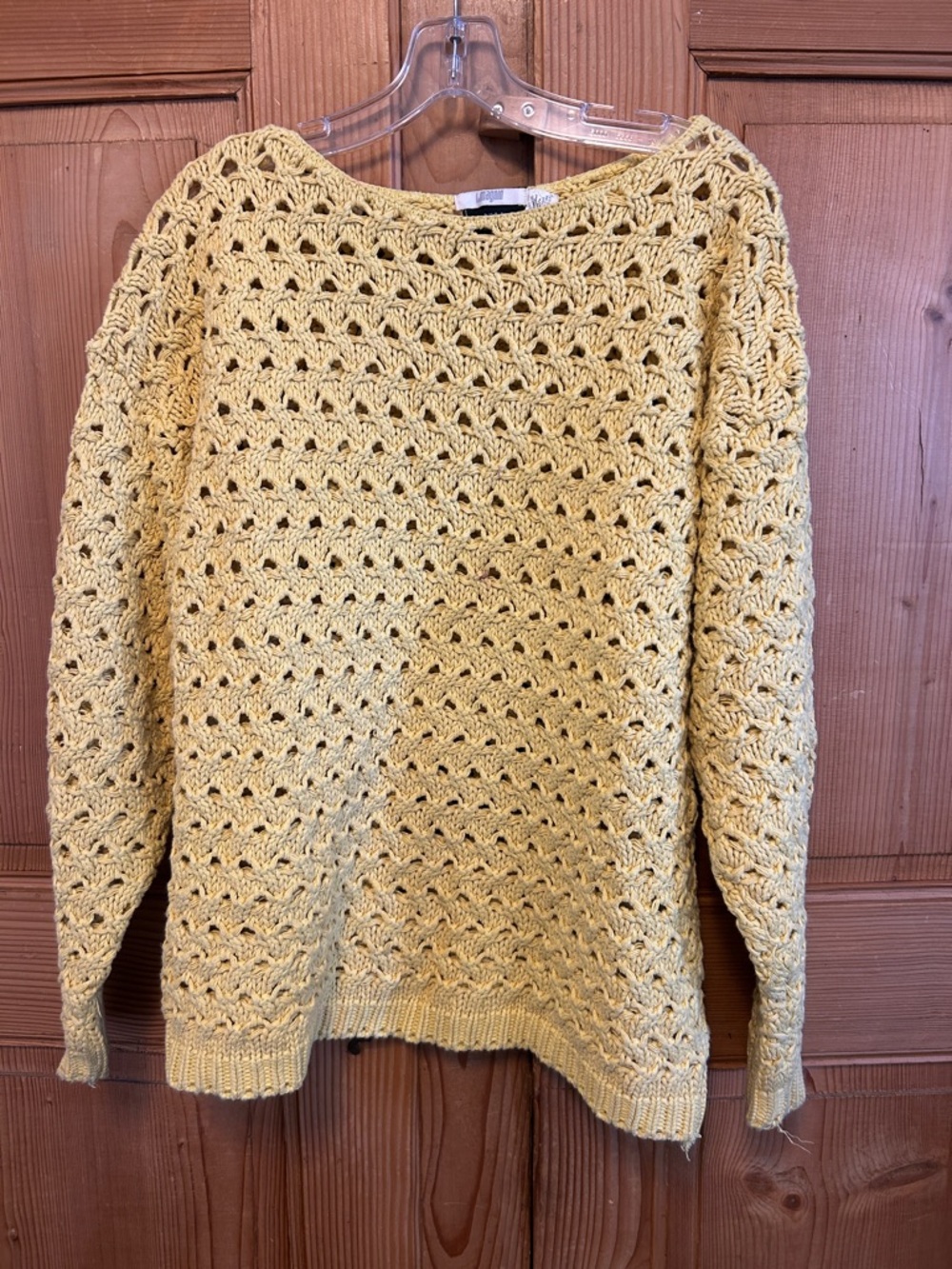 Vintage I.Magnin Pura Yellow Oversized Sweater Open Knit Large Boho Relaxed O/S